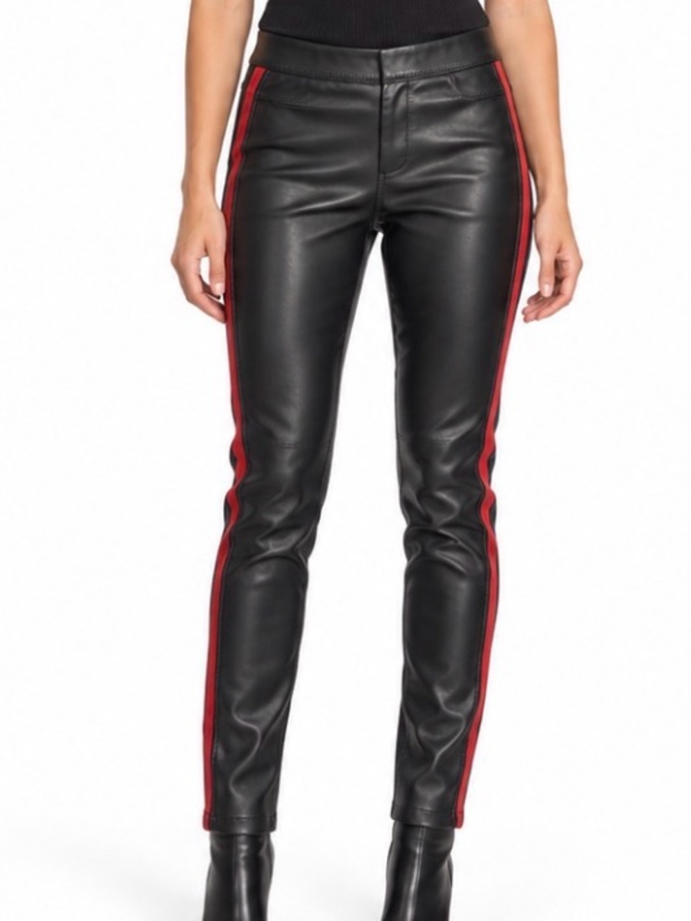 BLANKNYC Black Faux Leather Red Side Stripe Skinny Pants Size 27